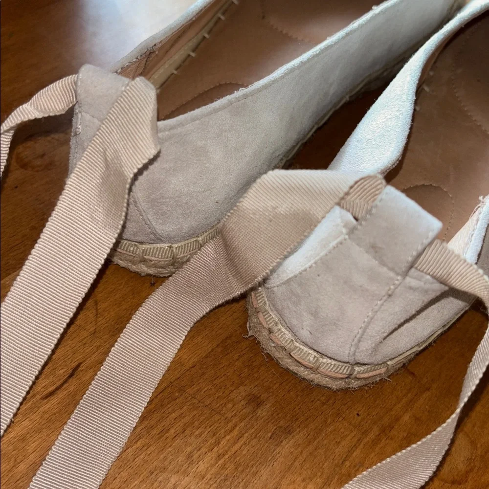 J. Jill Elegant Cream Suede Leather Flat Espadrilles, Ankle Tie Ribbon, NWOT